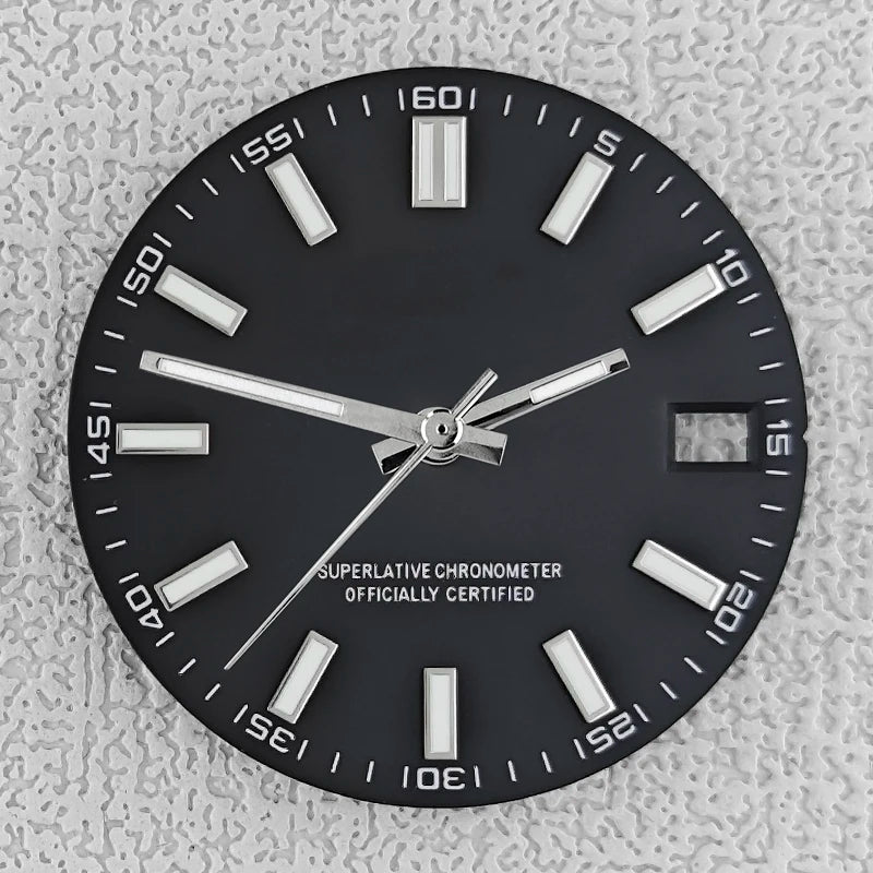 28.5mm double bar date window Watch Dial With Watch Hands Date Just Luminous Sunray Fit NH35 NH36 Watch Faces Automatic Movement