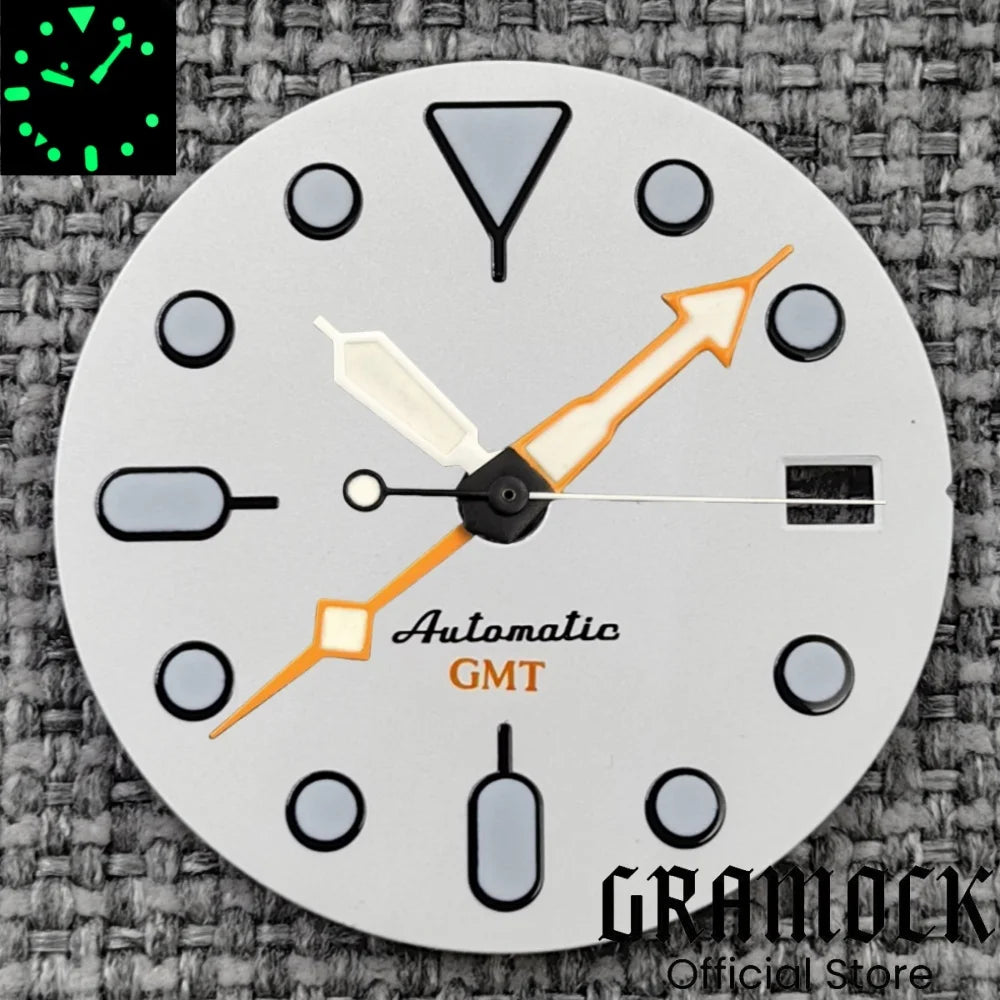 29mm Blue Red Black Orange GMT NH34 White Glossy Dial With Hands C3 Lume Fit NH34 Mechanical Watch Modified Accessories