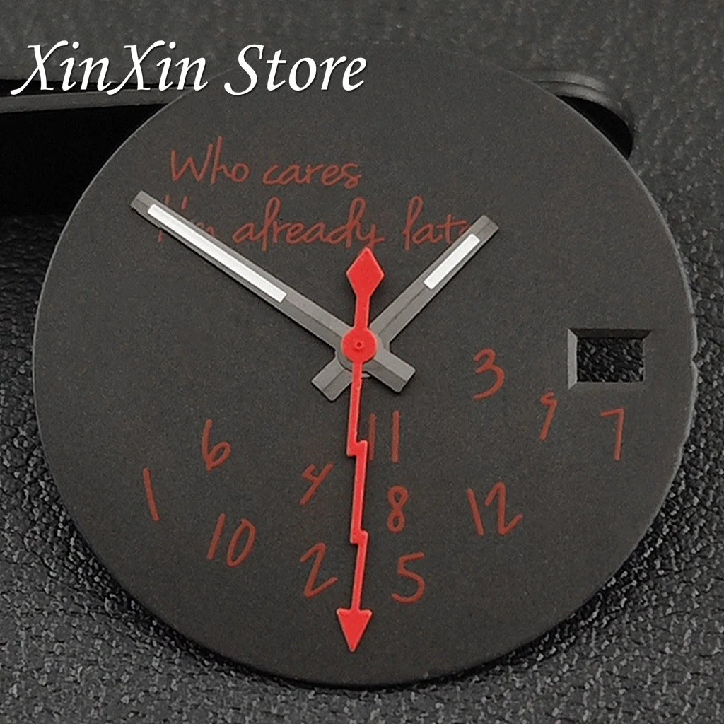 Black NH35 28.5mm Watch Dial Who Cares With Lightning Second Hands For NH35 4R35 Movement Who Cares Lt's Already Late Replace Watch Dial