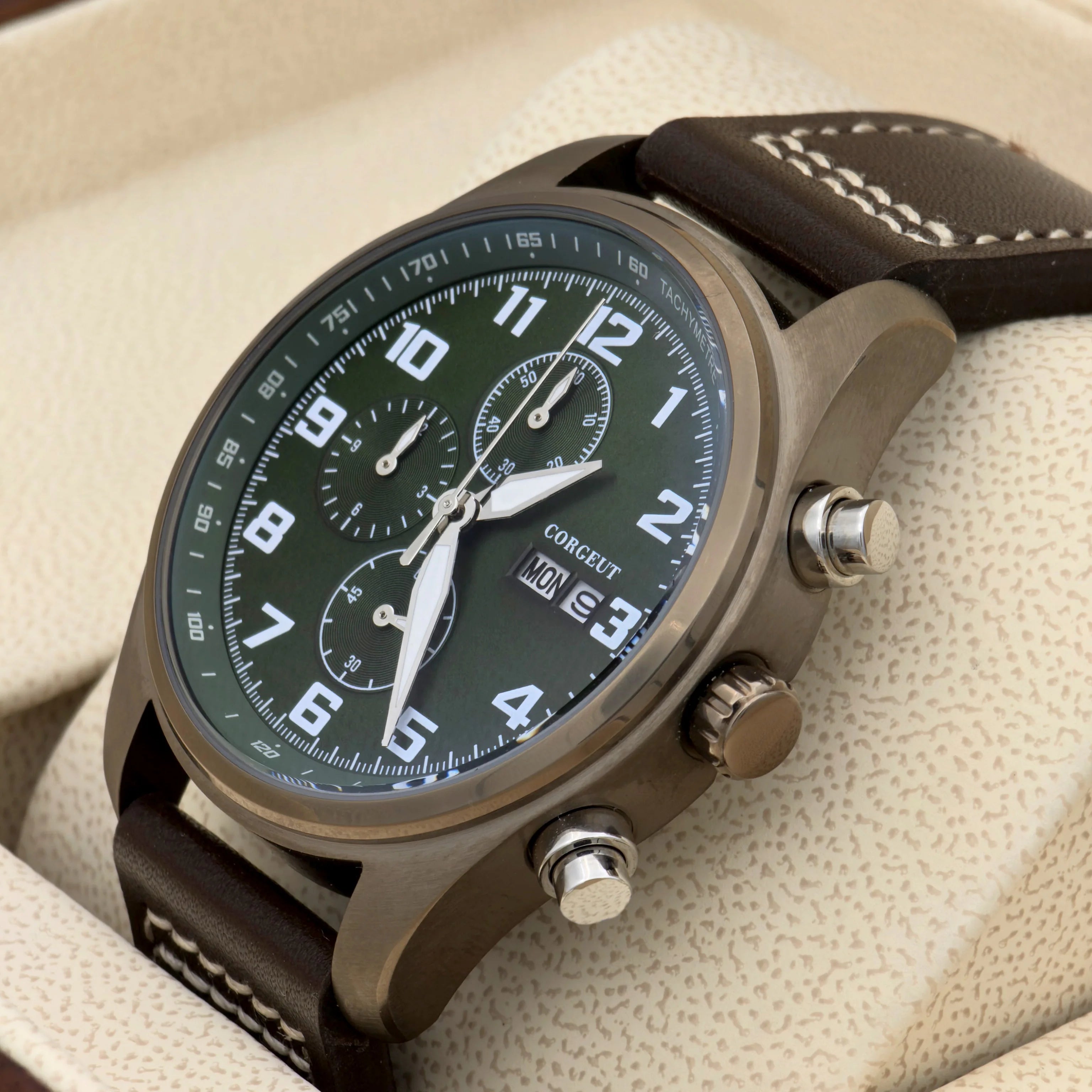 Quartz Chronograph Watch Corgeut 9003 44mm Date Month MIYOTA OS00 Multi-function Watch Mineral