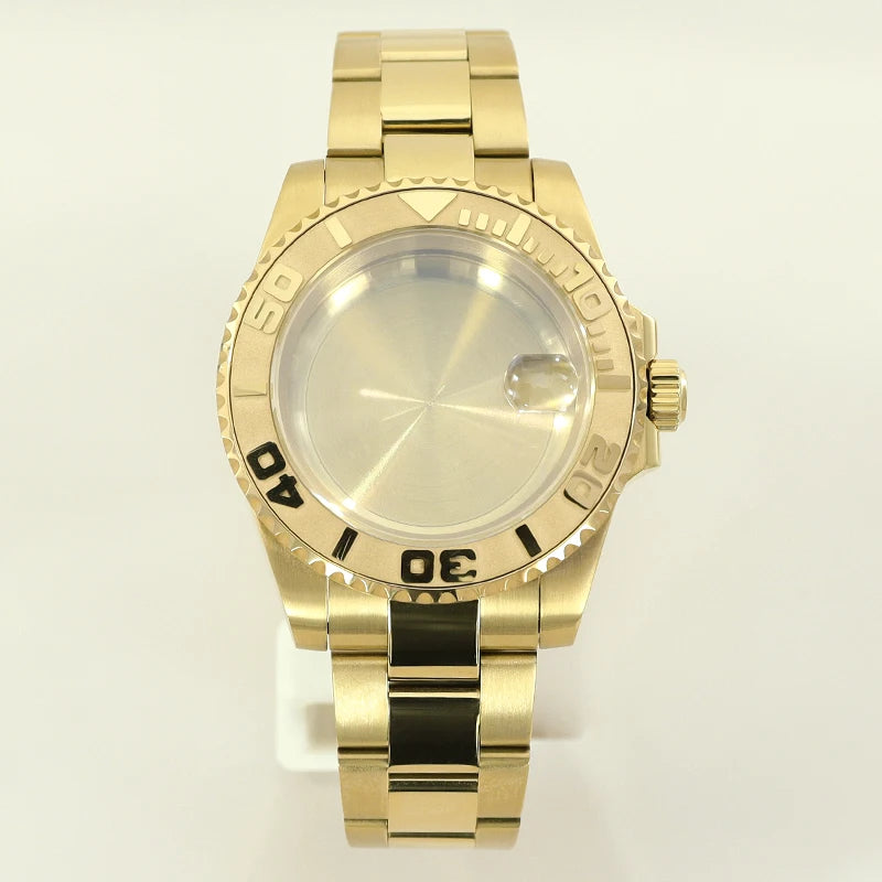40MM PVD Gold Submariner Watch Case GMT Yacht Master Polish Strap Sapphire Glass For NH35 NH36 NH34 NH38 Miyota 8215 Eta 2824 GMT SUB Yacht 20ATM waterproof