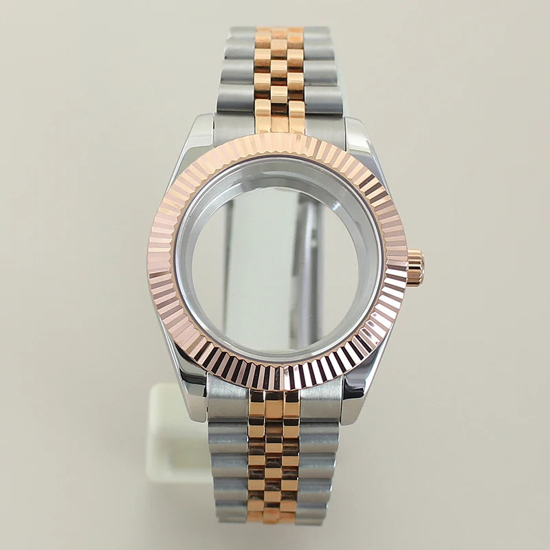 Rose Gold Datejust Watch Case Two Tone Rose Gold Case 39mm 36mm Fluted Sapphire Crystal For Seiko NH35 NH36 NH38 NH34 Miyota 8215 Movement 28.5 Dial