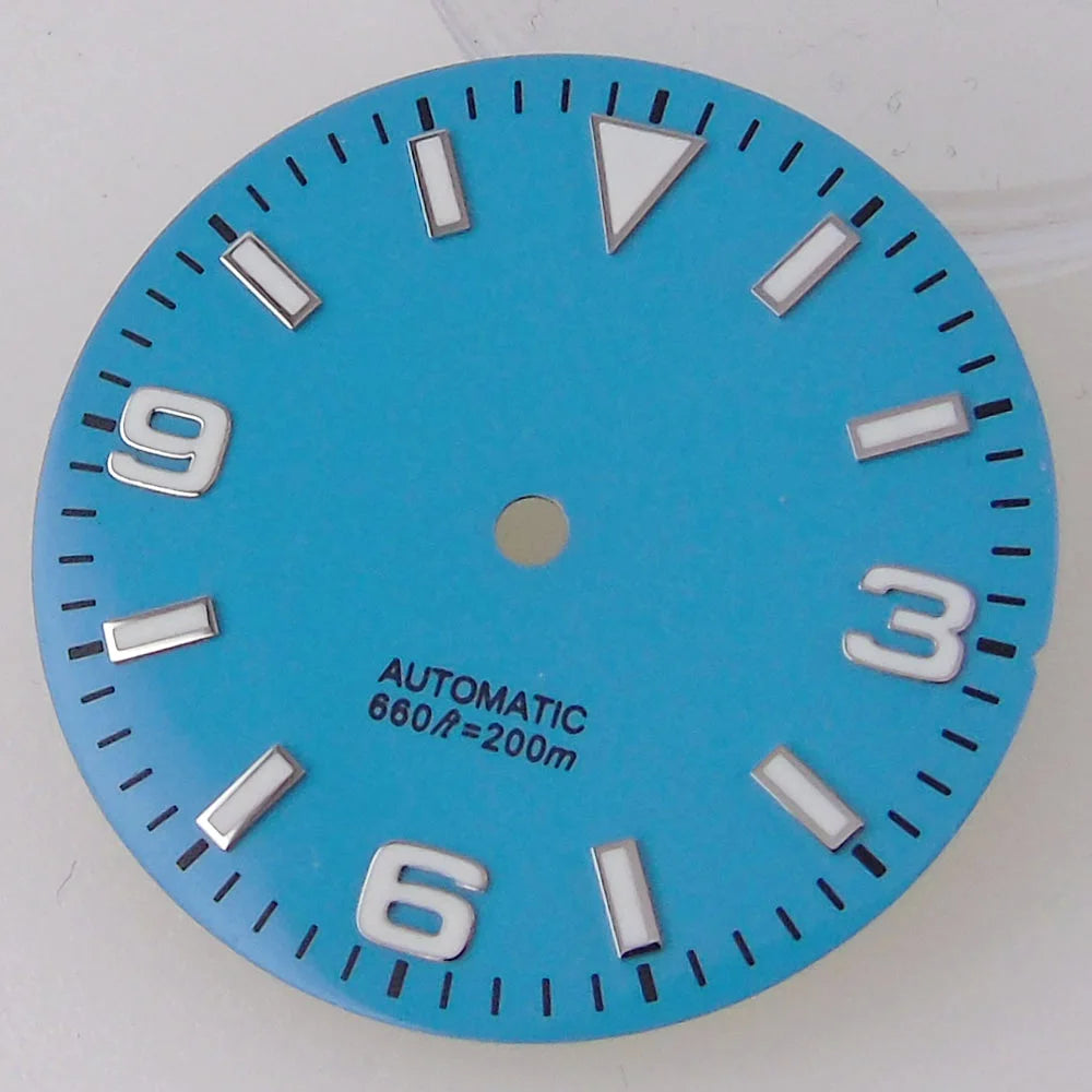 Explorer Watch Dial 29mm Watch Dial Explore Dial Face for NH35 NH36 Movement Black/Orange/Blue Steel Watch parts Green Lume Replacement Parts