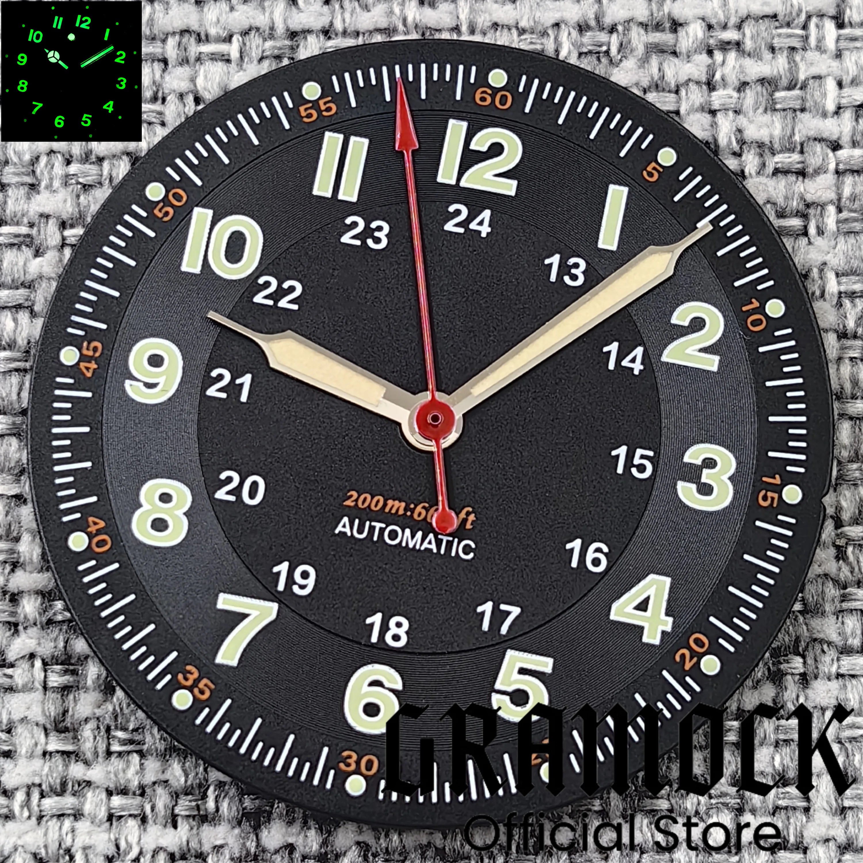 Gramock Classics Sterile 29mm Pilot Black Watch Dial Part for NH35/36 ETA PT5000 Miyota Mingzhu DG ST2130 Movement Part Hand Set