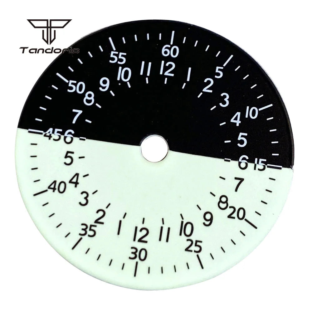 29mm Watch Dial Black White Two Tone Face Hands Accessories NH34 Mechanical GMT Watches Mod Parts Arabic Numerals Green Lume