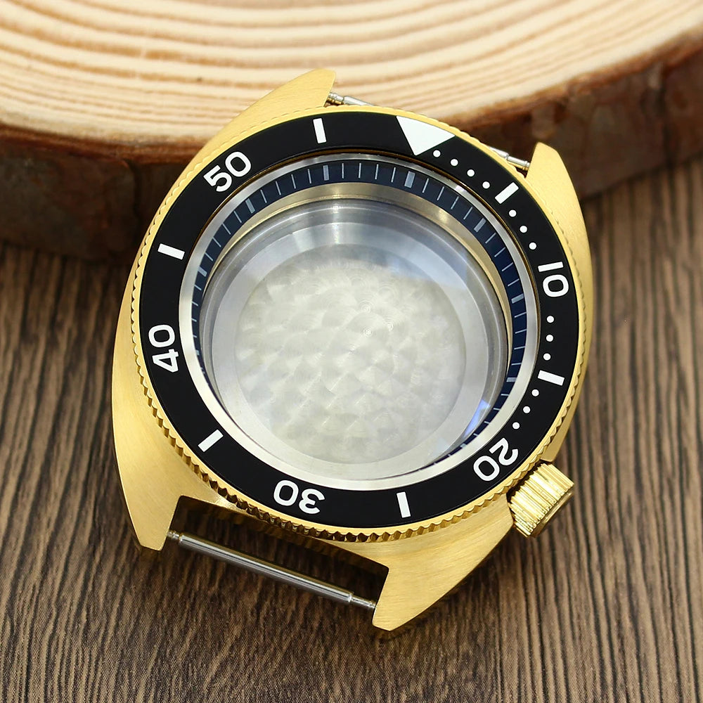 41mm Gold PVD Captain Willard Watch Case Domed Sapphire Tuna Turtle for Seiko MOD NH35 NH36 NH34 4R36 Movts Abalone Screw Crown