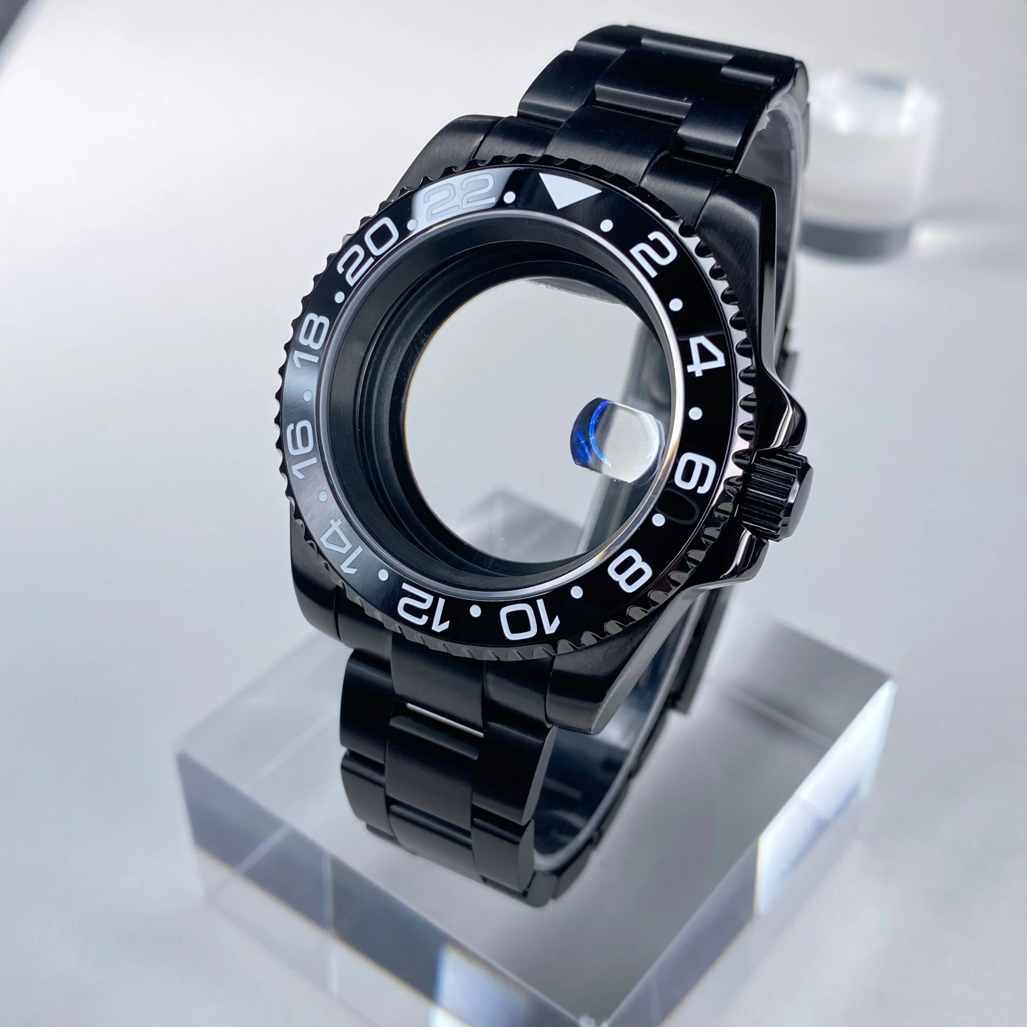 GMT/SUB NH35 watch case 40mm Black Stainless Steel High Quality Sapphire Glass Alloy/Ceramic Bezel case fit nh35 movement