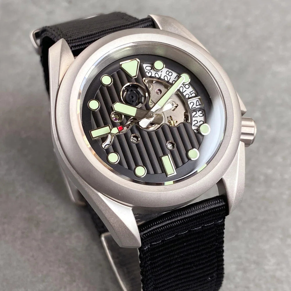 Skx Mod Pilot Tandorio TD115k 40mm Hollow Skeleton 3.8 Sandblast NH35A Military Sapphire 20ATM Luminous