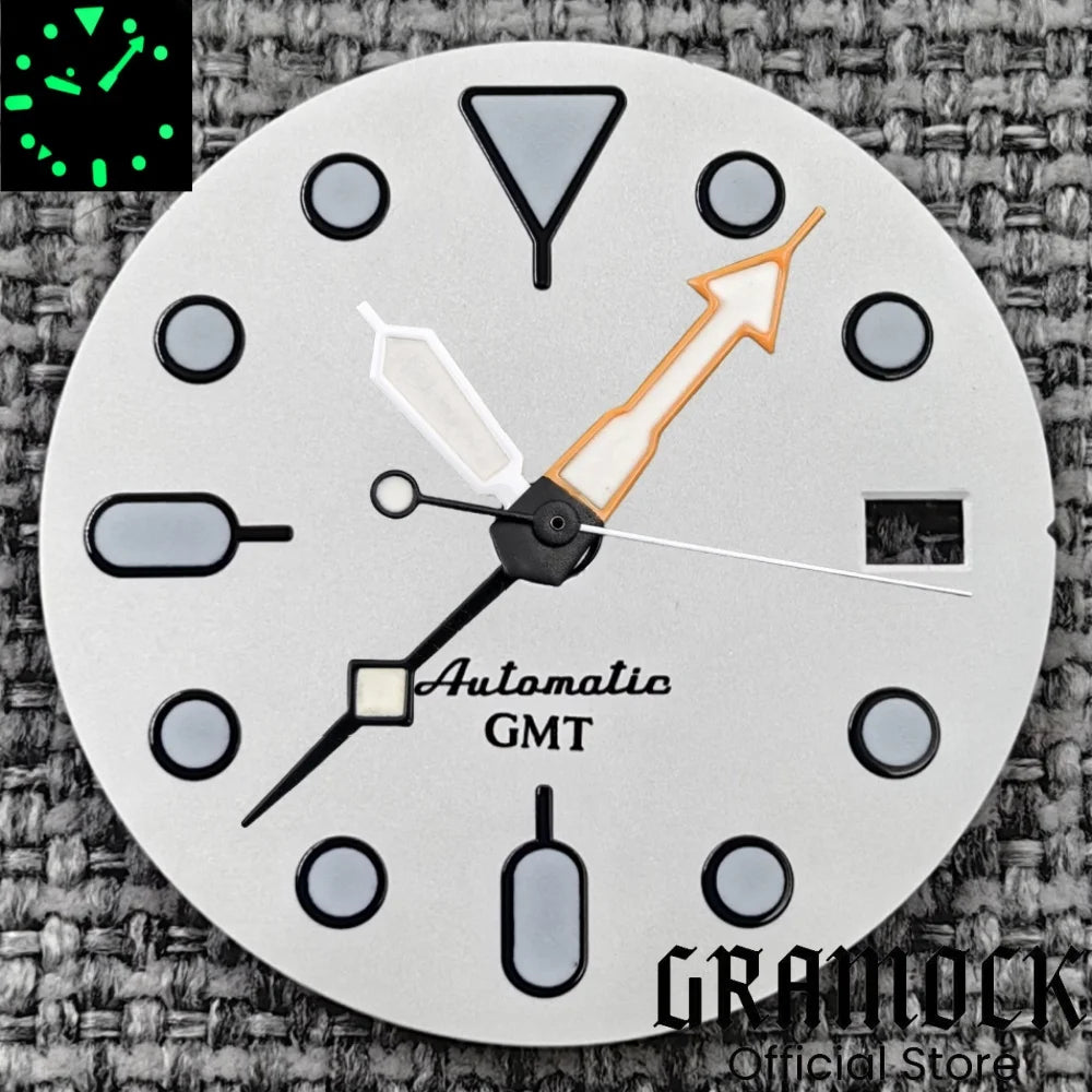 29mm Blue Red Black Orange GMT NH34 White Glossy Dial With Hands C3 Lume Fit NH34 Mechanical Watch Modified Accessories