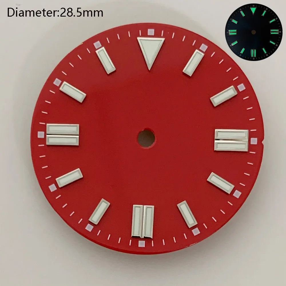 28.5mm NH35 double bar watch dial luminous grass green red dark blue yellow dial for NH35 automatic movement watch accessories can customize logo