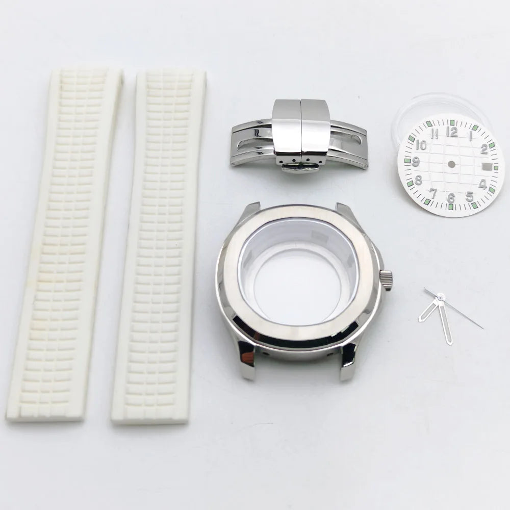 Aquanaut case 42mm NH35 Rose Gold 316 Stainless Steel Case Rubber Strap Luminous Dial Hands Modifed Watch Parts Accessorie glass back