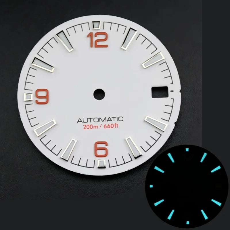 Quality Sea 600m Style Watch Dial With C3 Bgw9 Green Blue Luminous For Nh35 Nh36 Mechanical Movement Skx007 Case 28.5mm Dial