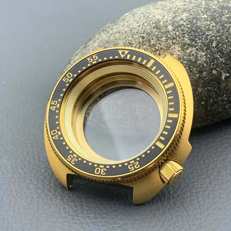 PVD Gold Turtle Abalone Watch Case 6105 6309 Crown at 4.1 Fit NH35 NH36 Movement 200m Waterproof Resistance Diving Men's Watch Case