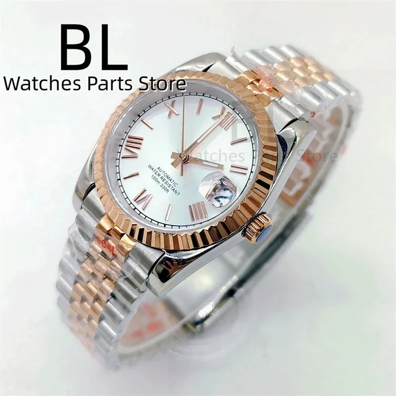 36mm39mm Two-tone Rose Gold DateJust Fluted Sapphire Roman Index Bubble 10Bar