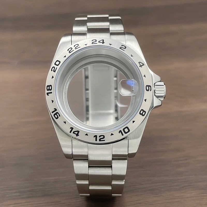 39mm GMT Watch Case fixed bezel 24H Mark Nh35 Case Stainless Steel Sapphire Fit Nh34 Nh35 Nh36 Nh38 Movement