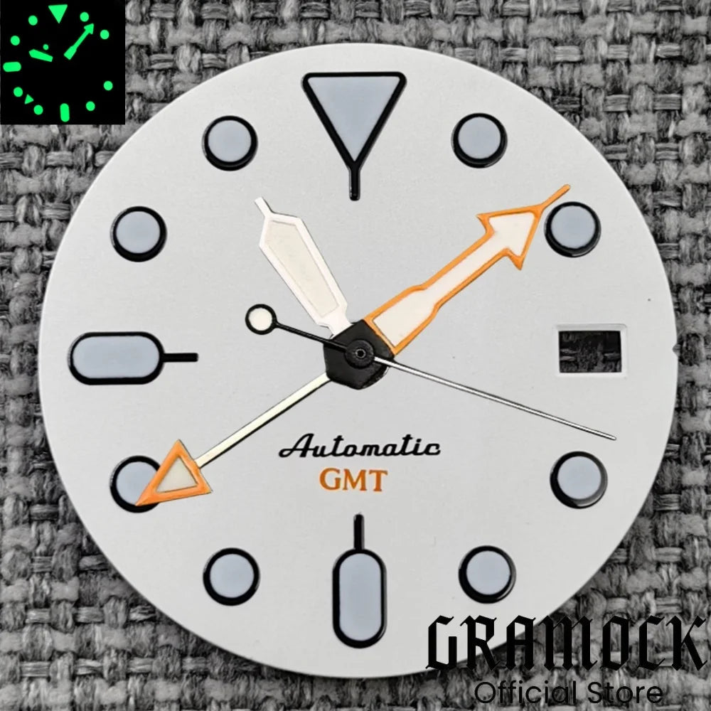 29mm Blue Red Black Orange GMT NH34 White Glossy Dial With Hands C3 Lume Fit NH34 Mechanical Watch Modified Accessories