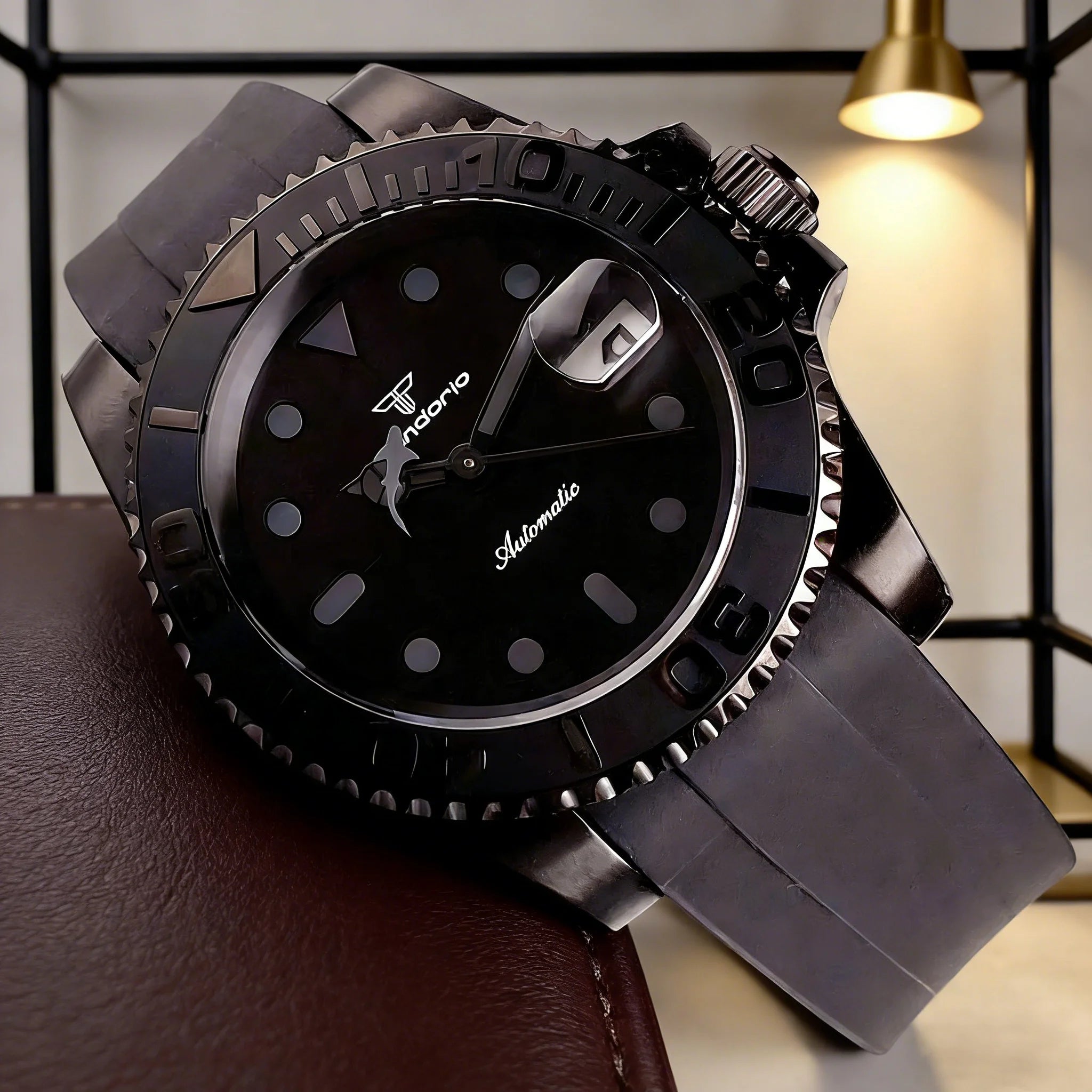 Tandorio PVD Classic Black Diver 40mm Coating Shark Hands Sapphire