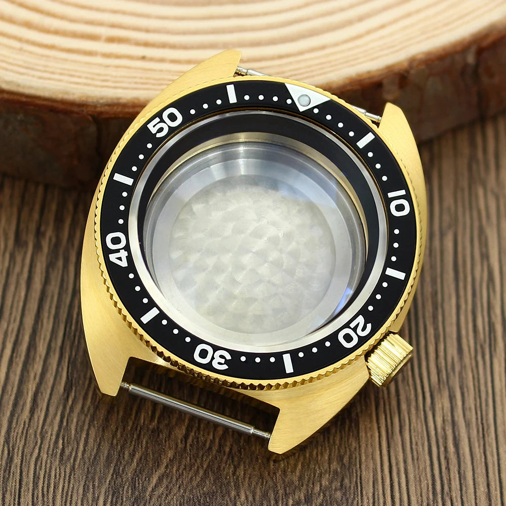 41mm Gold PVD Captain Willard Watch Case Domed Sapphire Tuna Turtle for Seiko MOD NH35 NH36 NH34 4R36 Movts Abalone Screw Crown