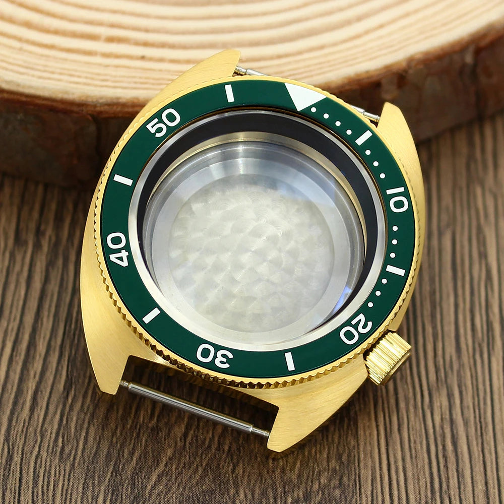 41mm Gold PVD Captain Willard Watch Case Domed Sapphire Tuna Turtle for Seiko MOD NH35 NH36 NH34 4R36 Movts Abalone Screw Crown
