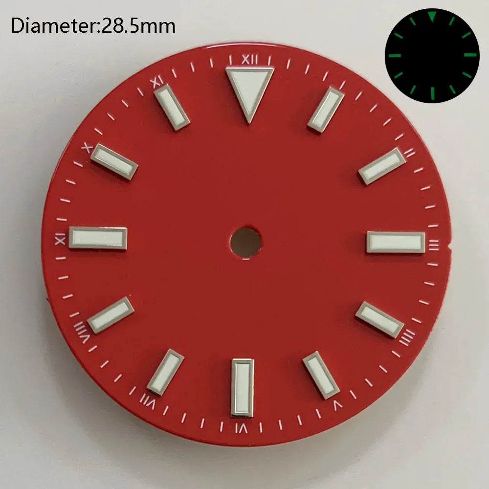 28.5mm NH35 double bar watch dial luminous grass green red dark blue yellow dial for NH35 automatic movement watch accessories can customize logo