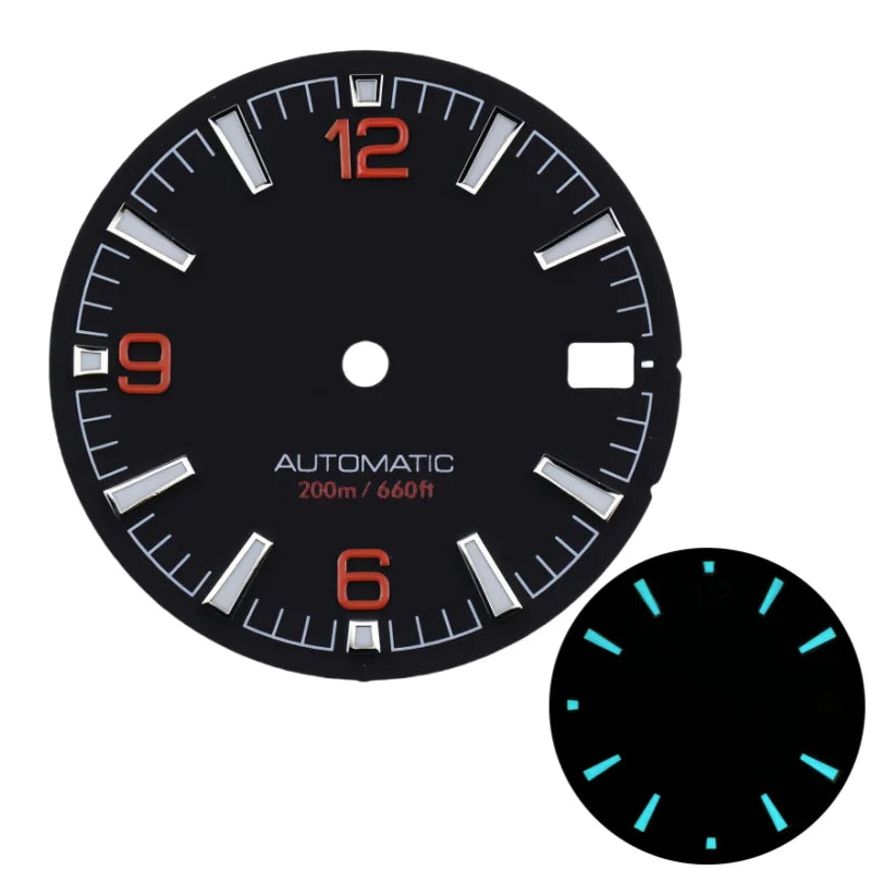 Quality Sea 600m Style Watch Dial With C3 Bgw9 Green Blue Luminous For Nh35 Nh36 Mechanical Movement Skx007 Case 28.5mm Dial