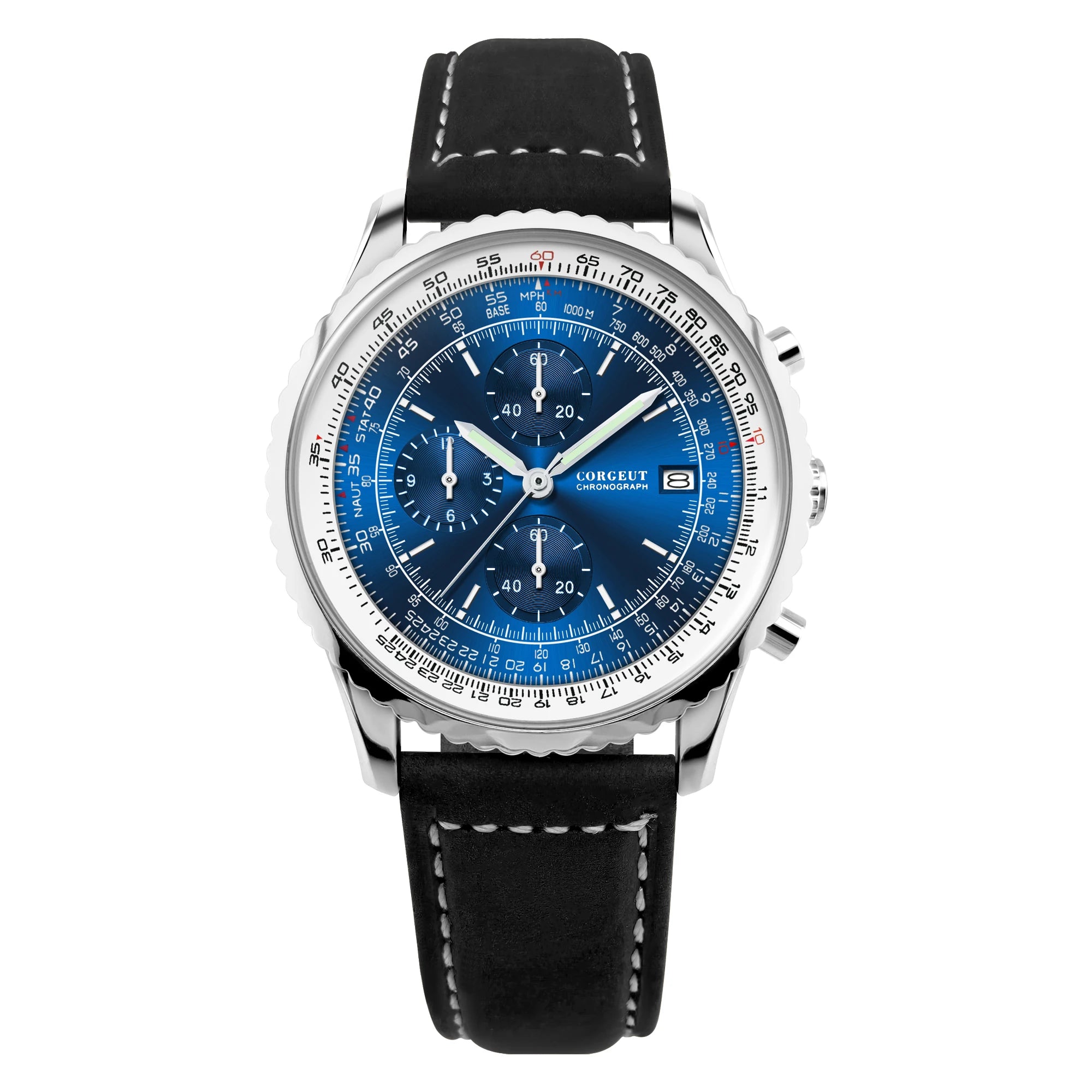 Air Chronograph Watch Corgeut 9001 VK67 Quartz Stainless Steel Watch 45mm 10Bar Luminous