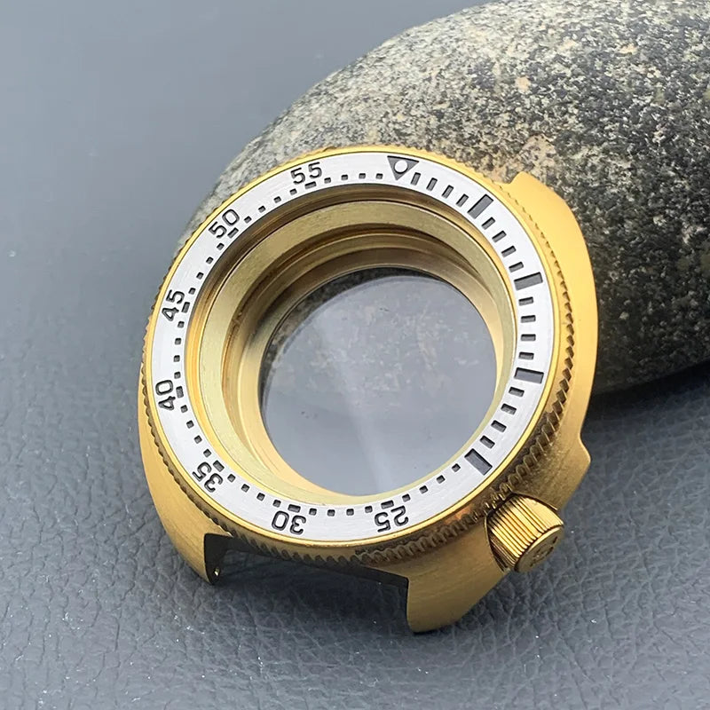 PVD Gold Turtle Abalone Watch Case 6105 6309 Crown at 4.1 Fit NH35 NH36 Movement 200m Waterproof Resistance Diving Men's Watch Case