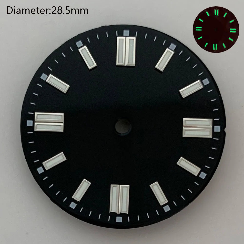 28.5mm NH35 double bar watch dial luminous grass green red dark blue yellow dial for NH35 automatic movement watch accessories can customize logo