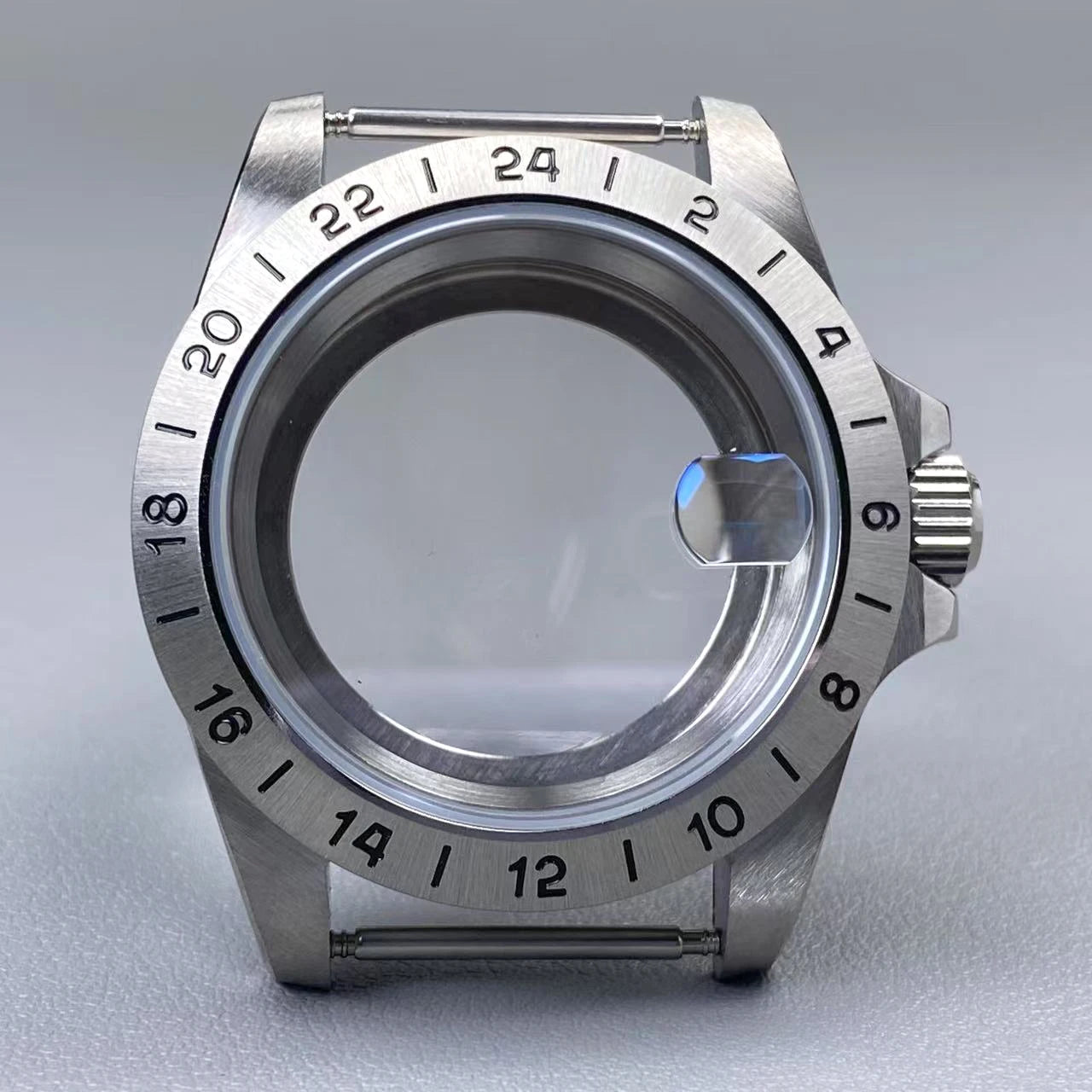 39mm EXP 24 Hour GMT Watch Case Fixed Bezel Sapphire for NH35/NH36 Movement Frosted Steel Strip