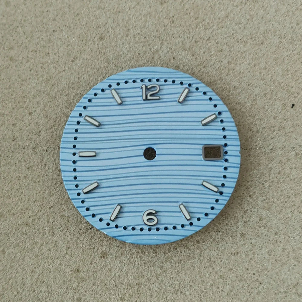 30.5mm Green Luminous Silver Watch Dial Digital Plus Bar Studs Watch Modification Accessories for NH35/ NH36/ 4R/ 7S Movement