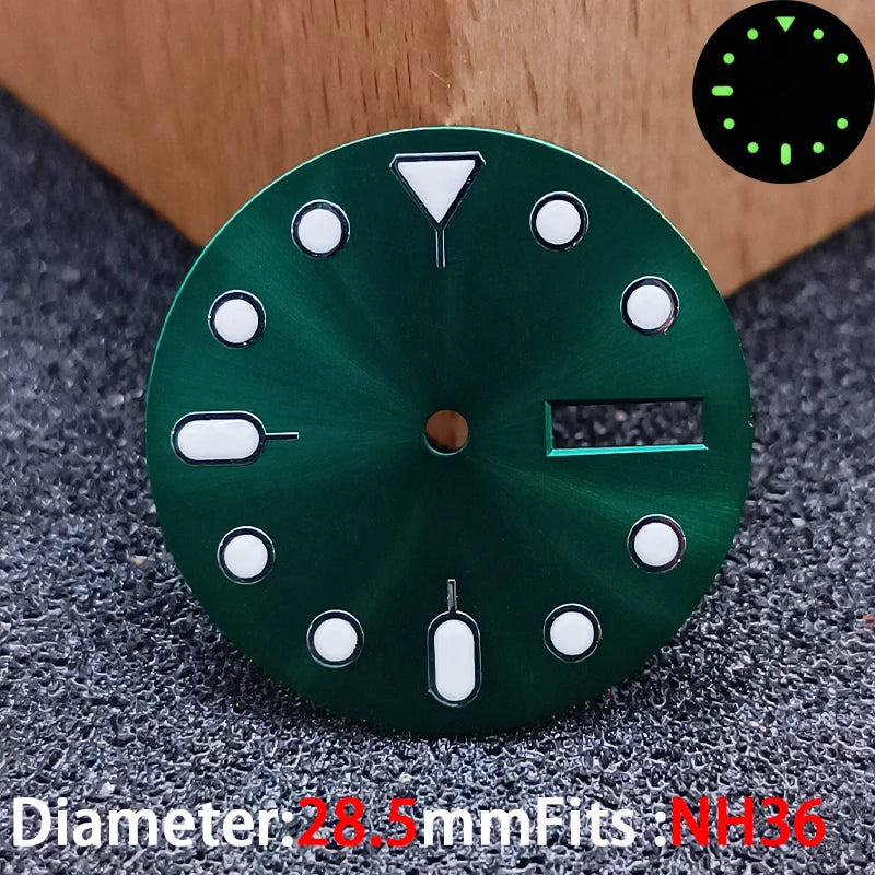 28.5mm Day-Date Dial for NH36 watch dial Green luminous Mod accessories parts 13 colors