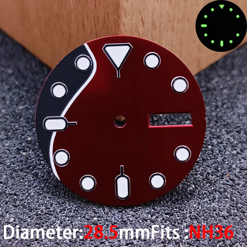 28.5mm Day-Date Dial for NH36 watch dial Green luminous Mod accessories parts 13 colors