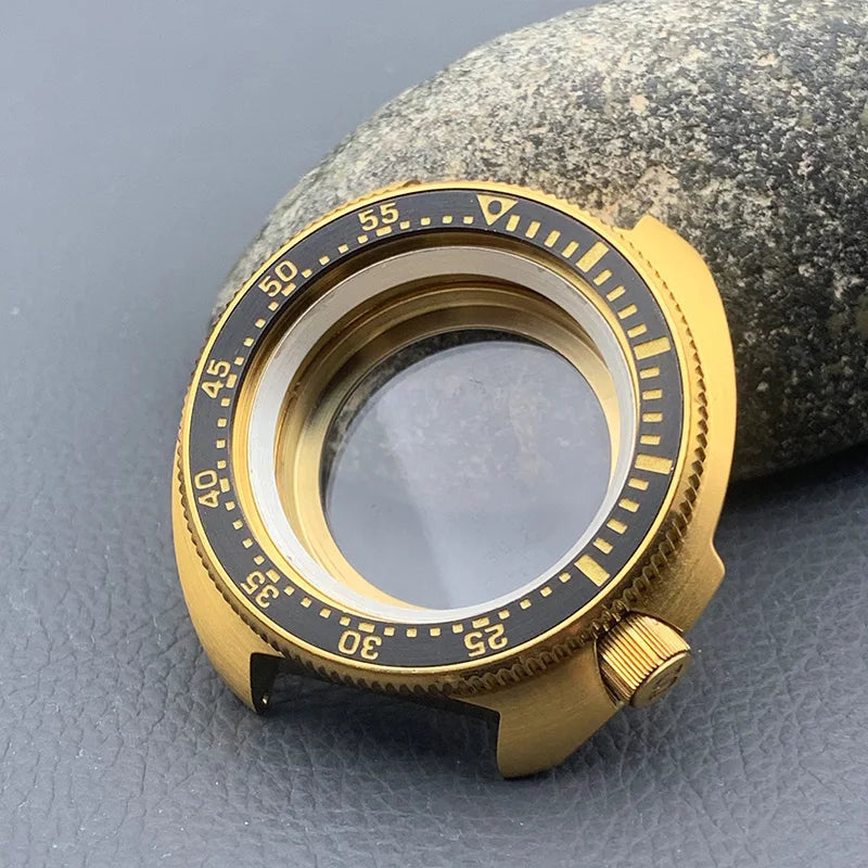 PVD Gold Turtle Abalone Watch Case 6105 6309 Crown at 4.1 Fit NH35 NH36 Movement 200m Waterproof Resistance Diving Men's Watch Case