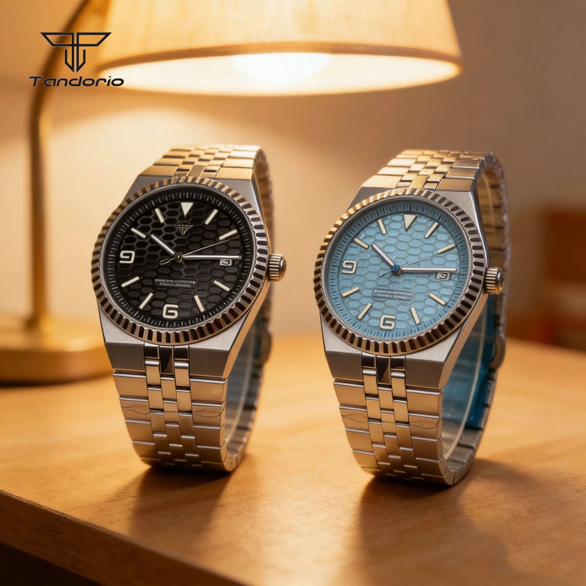 41mm Land-Dweller Style Watch Tandorio TD305k Date Sapphire Sterile Glass Back 5ATM