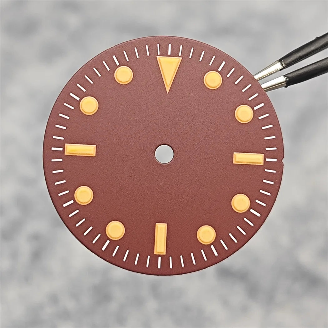 28.5MM Orange Scale Red Watch Dial No Calendar Window Without Date Watch Accessories No Luminous Suitable for NH35/8215/2836 Movement