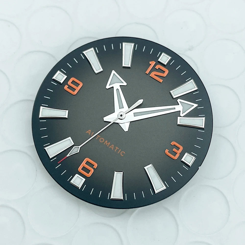 33mm No Logo Black Orange Gradient Sterile Watch Dial for Nh38 Nh35 Movement Planet Style Mens Watch BGW9 Lume + Hands