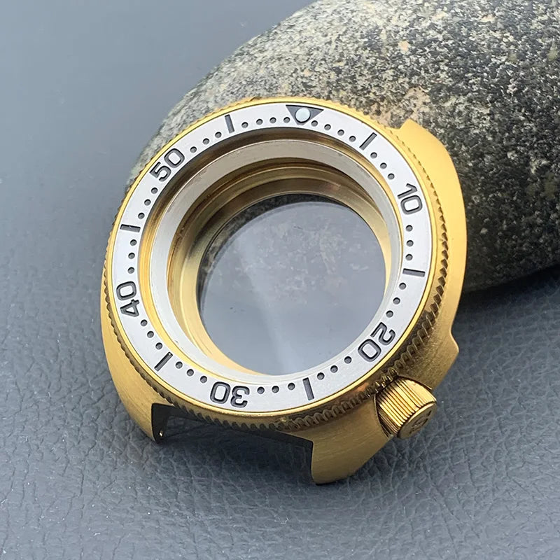 PVD Gold Turtle Abalone Watch Case 6105 6309 Crown at 4.1 Fit NH35 NH36 Movement 200m Waterproof Resistance Diving Men's Watch Case