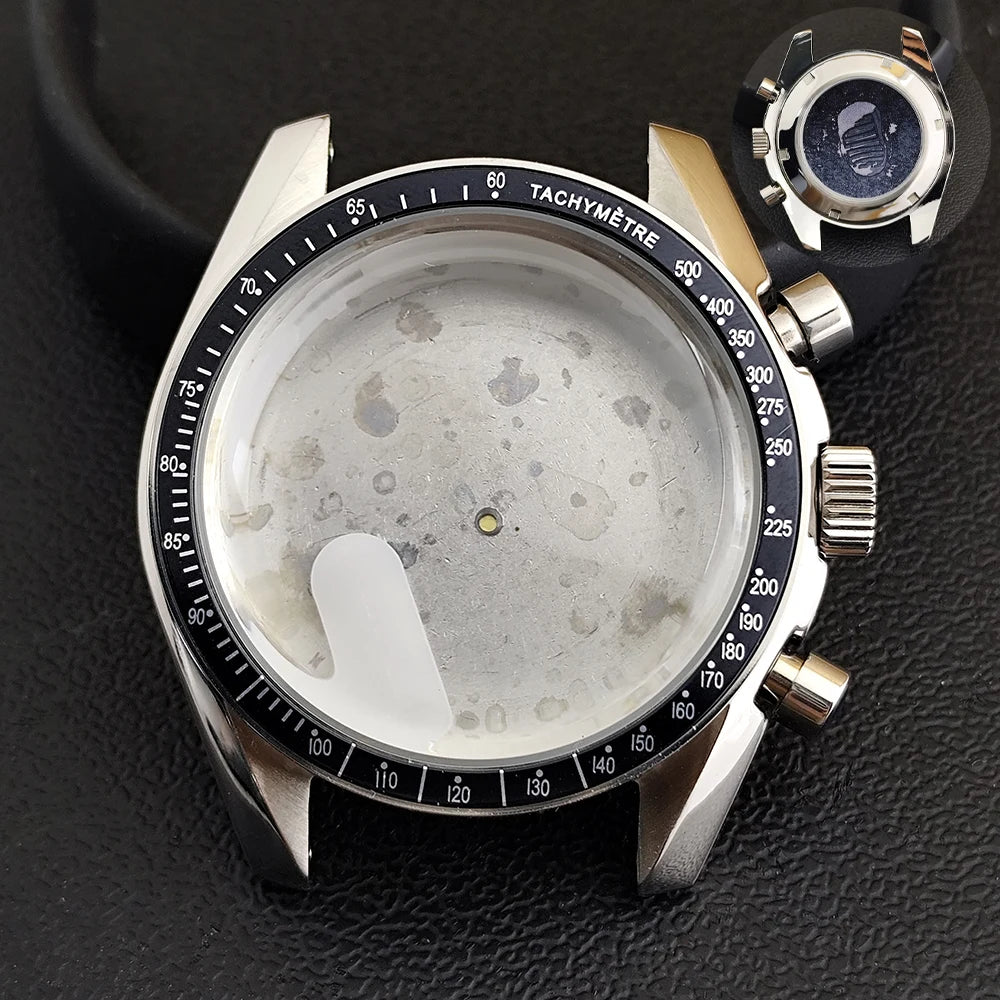 40mm Speedmaster Watch Case Stainless Steel For VK63 VK64 Chronograph Quartz Movement Mineral Moon Foorprint Sterile Caseback