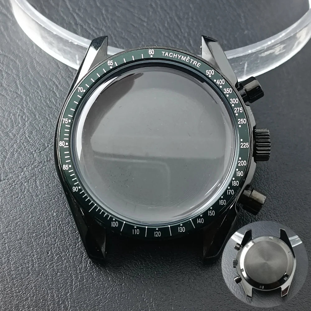 40mm Speedmaster Watch Case Stainless Steel For VK63 VK64 Chronograph Quartz Movement Mineral Moon Foorprint Sterile Caseback