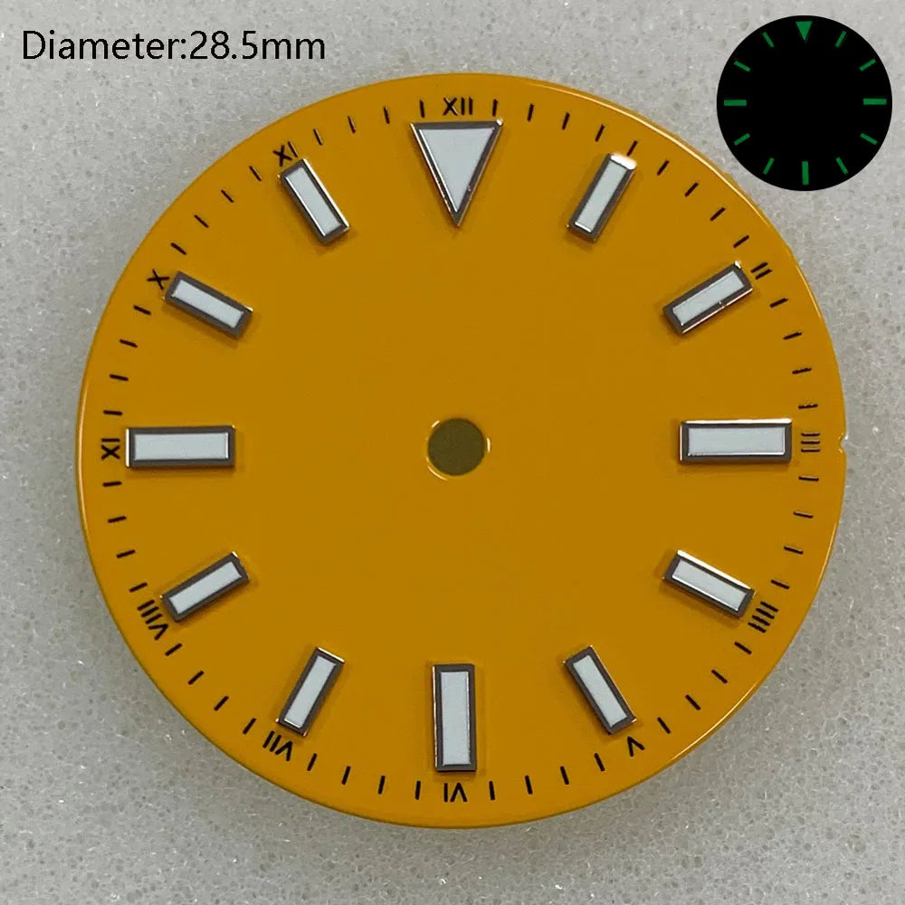 28.5mm NH35 double bar watch dial luminous grass green red dark blue yellow dial for NH35 automatic movement watch accessories can customize logo
