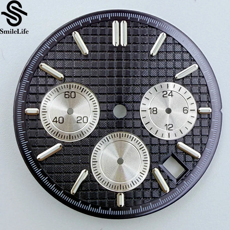 31.8mm Royal Oak Dial Green Luminous Chronograph Dial Suitable Fit VK63 Quartz Movement modified Watch Parts Accessory 3 Eyes