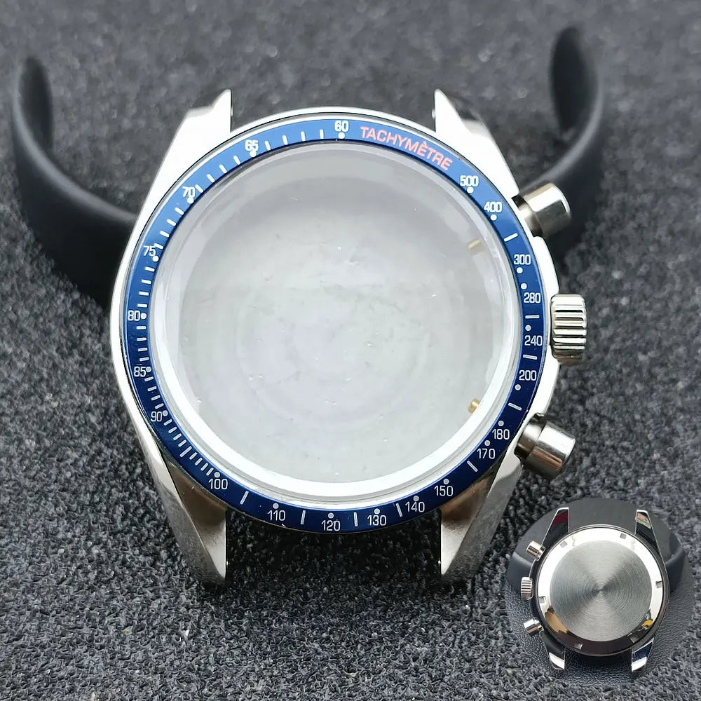 40mm Speedmaster Watch Case Stainless Steel For VK63 VK64 Chronograph Quartz Movement Mineral Moon Foorprint Sterile Caseback