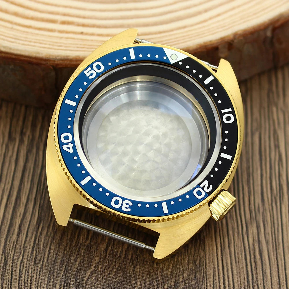 41mm Gold PVD Captain Willard Watch Case Domed Sapphire Tuna Turtle for Seiko MOD NH35 NH36 NH34 4R36 Movts Abalone Screw Crown