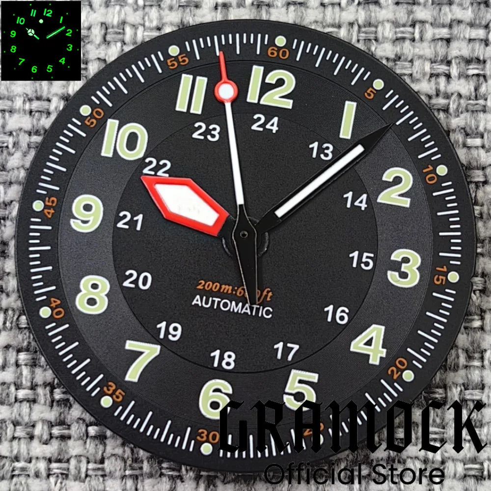 Gramock Classics Sterile 29mm Pilot Black Watch Dial Part for NH35/36 ETA PT5000 Miyota Mingzhu DG ST2130 Movement Part Hand Set