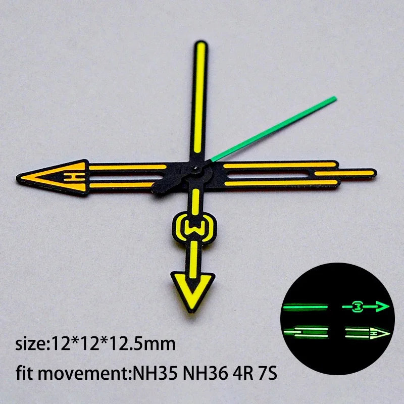 Arrow Watch Hands C3 Green Super Luminous stinger Fits NH34NH36 NH35 4R 7s Automatic Movement