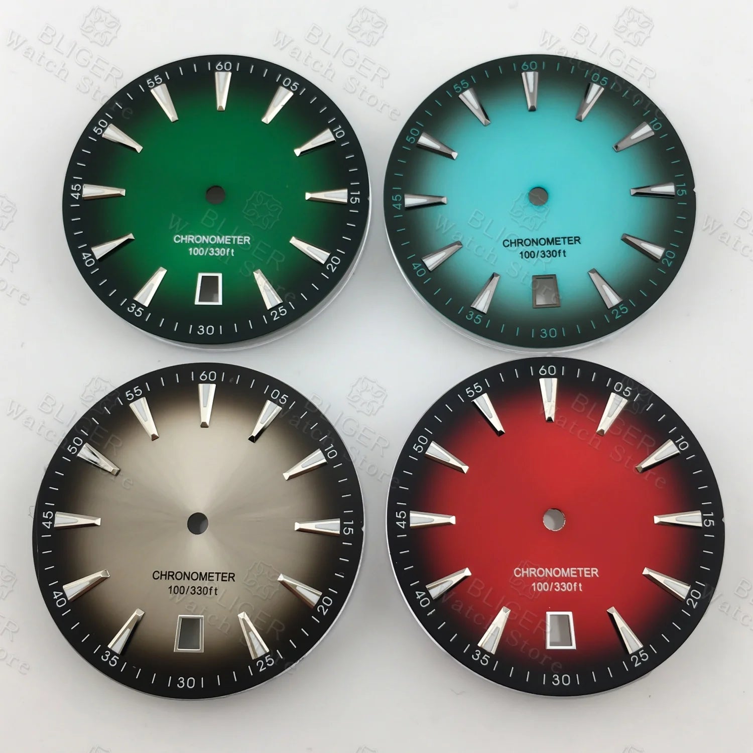 33mm AT Style Watch Dial Wristwatch Parts Sunburst Gradient Black Ocean Blue Red Dial Luminous Fits NH35 Movement 6 o'clock