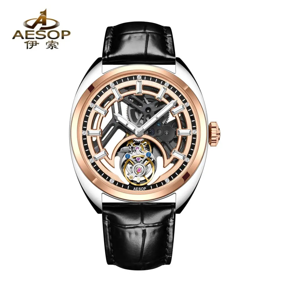 AESOP 7062 Flying Tourbillon Movement Mechanical Watch For Men Skeleton Fashion Color Diamond Watches Mens Luxury Sapphire Mirror New