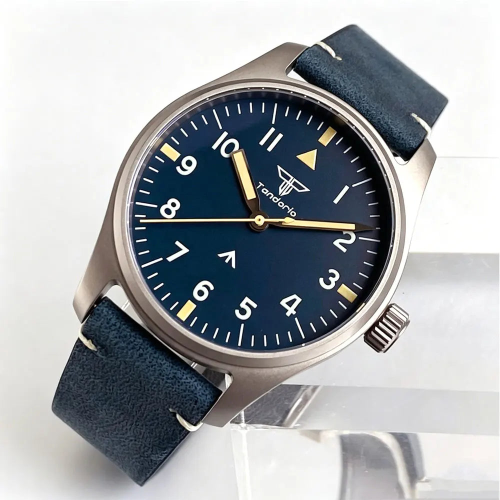 39mm Titanium Quartz Pilot Watch Tandorio TD910 Retro VH31 Sweep Sapphire 10Bar