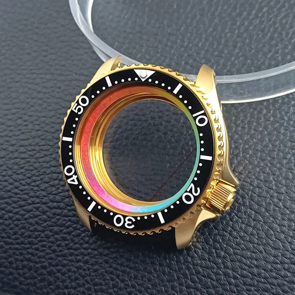 Gold Skx007 Case Mod For NH35 42mm 316 Rose Gold Steel Case Fit NH35 NH36 Movement/Dial Case Plane Sapphire Glass 22mm Strap Watch Box