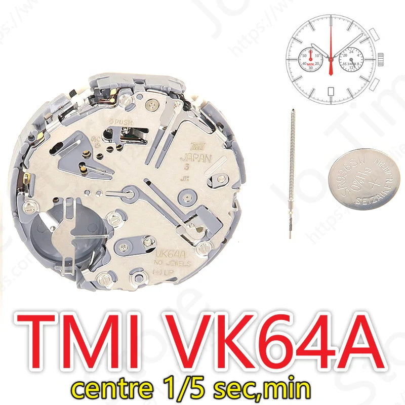 Original Seiko TMI VK64 movement Quartz 2 eys 5 hands Hattori / SII VK Series Japanese vk64 Quartz Movement Date At 6 o'clock